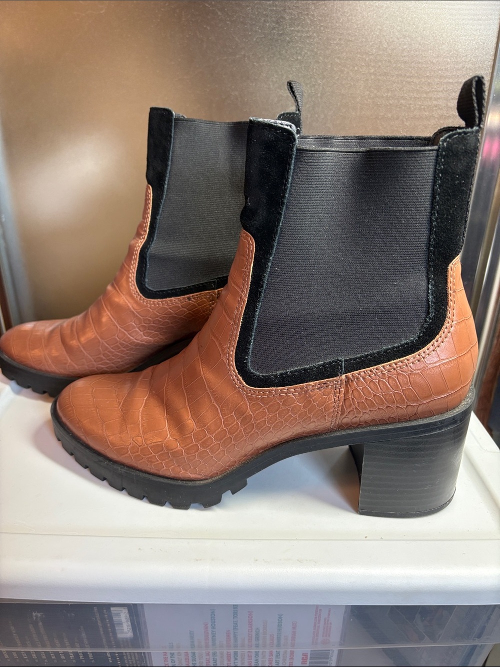 Dolce Vita Brown Croc-Embossed Chelsea Boot with Black Elastic